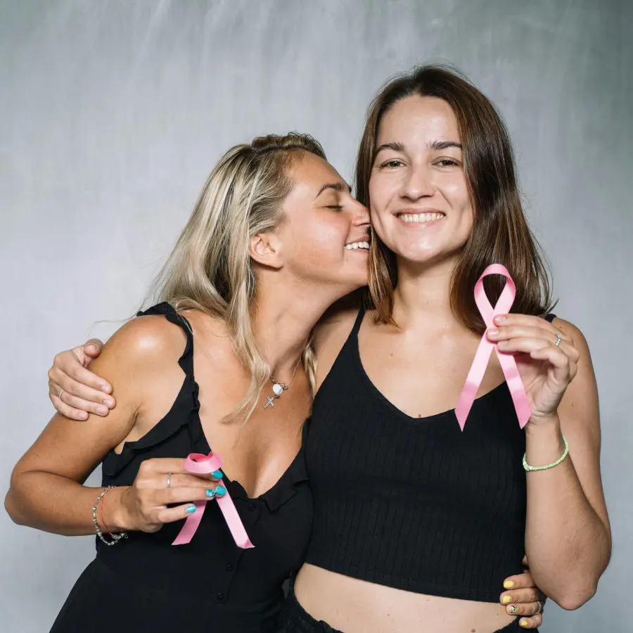We're here to support you 2 women with cancer ribbons