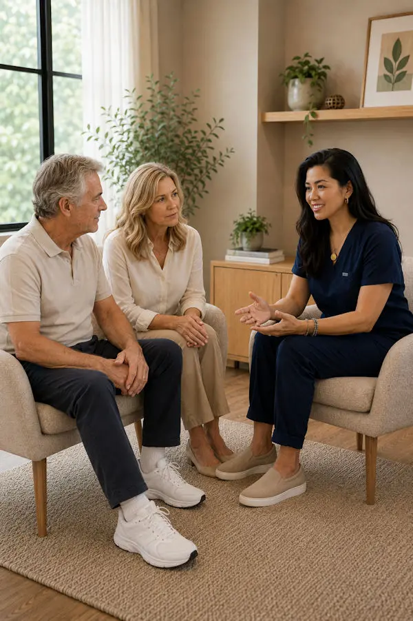 Katrina talking with patients